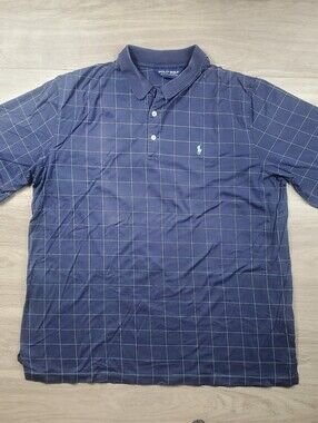 Vintage Polo Golf Ralph Lauren XL Blue Windowpane Plaid Polo Shirt Ponte Vedra
